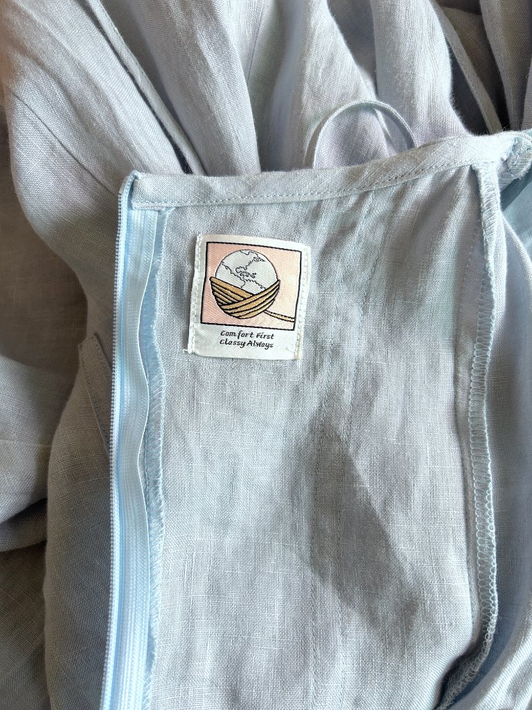 Linennaive Blue Linen Corset Milkmaid Dress, Ylang 18 Cinderella, Puff Sleeves — image 8 of 8